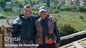  Presentation with building construction - Presentation design featuring construction-workers-working-on-new background and a wine colored foreground