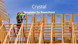  Presentation with new home - PPT theme enhanced with construction-workers-working-on-new background and a teal colored foreground