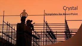  Presentation with scaffolding - Presentation having construction workers working on scaffolding background and a coral colored foreground