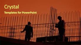  Presentation with reinforcement steel - PPT layouts enhanced with construction workers working with steel background and a tawny brown colored foreground