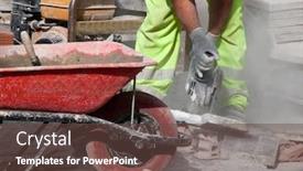  Presentation with angry construction workers - Colorful presentation design enhanced with construction-workers backdrop and a tawny brown colored foreground