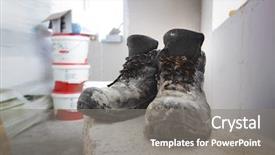  Presentation with construction work - Slide deck enhanced with construction works - industrial work boots background and a gray colored foreground