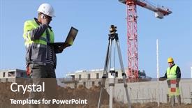  Presentation with worker - Slides with construction works - worker in front background and a tawny brown colored foreground