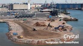  Presentation with sea port - Audience pleasing slide set consisting of construction works in sea port of helsinki backdrop and a violet colored foreground