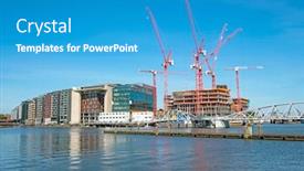  Presentation with amsterdam - PPT layouts featuring construction-works-in-the-harbor background and a teal colored foreground