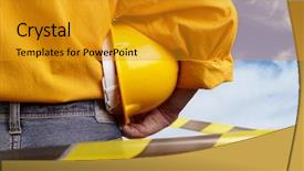  Presentation with construction tools - Colorful slide deck enhanced with construction backdrop and a gold colored foreground