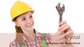  Presentation with worker - Presentation theme having constructon-worker-female-with-wrench background and a coral colored foreground