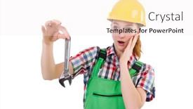  Presentation with worker - Theme having constructon-worker-female-with-wrench background and a white colored foreground