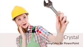  Presentation with worker - Beautiful presentation theme featuring constructon-worker-female-with-wrench backdrop and a lemonade colored foreground