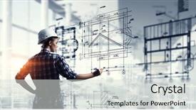  Presentation with sketching - Presentation theme having constructor - builder woman sketching project mixed background and a light gray colored foreground