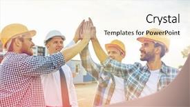  Presentation with partnership - Beautiful PPT theme featuring constructor - business building partnership gesture backdrop and a cream colored foreground