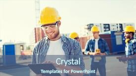  Presentation with teamwork - Slide set having constructor - business building teamwork technology background and a ocean colored foreground