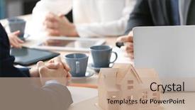  Presentation with real estate - PPT theme with constructor - workers of real estate agency background and a coral colored foreground