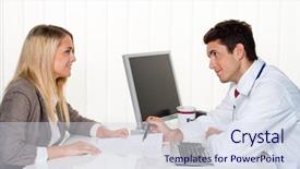  Presentation with doctor office - Audience pleasing slides consisting of medical interview - doctors call patient and doctor backdrop and a sky blue colored foreground
