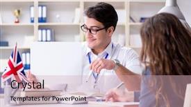  Presentation with language training - Theme featuring english language training with teacher background and a soft green colored foreground