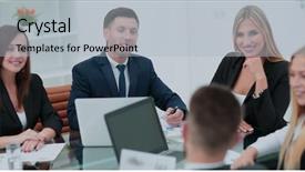  Presentation with team - Colorful slide deck enhanced with consultant and business team conduct backdrop and a light gray colored foreground