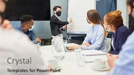  Presentation with covid - Presentation design featuring consultant-with-face-mask background and a lemonade colored foreground