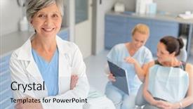  Presentation with dental surgery - Beautiful presentation theme featuring consultation with assistant at dental backdrop and a light blue colored foreground