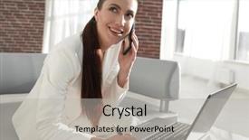  Presentation with business process - Colorful presentation theme enhanced with consulting process - business woman working with financial backdrop and a light gray colored foreground