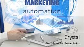  Presentation with automation - Beautiful presentation theme featuring office concept of marketing automation backdrop and a light gray colored foreground
