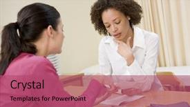  Presentation with doctor office - Presentation theme enhanced with health consulting - woman in doctor's office frowning background and a violet colored foreground