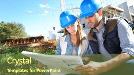  Presentation with consulting - Beautiful slide set featuring consulting engineering - construction engineers working together backdrop and a tawny brown colored foreground