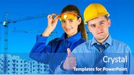  Presentation with construction site construction - Cool new presentation theme with consulting engineering - portrait of architects backdrop and a  colored foreground