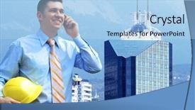  Presentation with medical protective wears - Theme having consulting engineering - young architect wearing a protective background and a  colored foreground