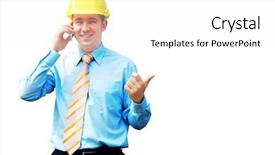  Presentation with engineering - Amazing PPT layouts having consulting engineering - young architect wearing a protective backdrop and a  colored foreground