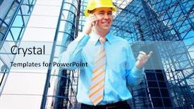  Presentation with medical protective wears - Beautiful PPT theme featuring consulting engineering - young architect wearing a protective backdrop and a  colored foreground