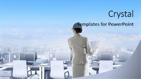  Presentation with office mix of people - Audience pleasing PPT theme consisting of consulting firms - businesswoman in empty office mixed backdrop and a light blue colored foreground