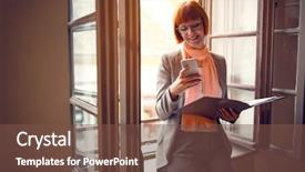  Presentation with cell phone towers - Amazing PPT layouts having consulting firms - businesswoman in office with cell backdrop and a  colored foreground