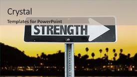  Presentation with strength - PPT theme consisting of consulting firms - strength direction sign with sunset background and a mint green colored foreground