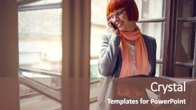  Presentation with meetings - Colorful theme enhanced with consulting firms - young woman by window backdrop and a violet colored foreground