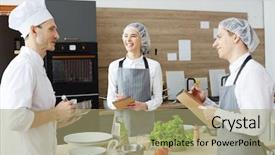 Presentation with toc chef - Amazing slide set having consulting his trainees during process backdrop and a mint green colored foreground