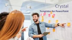  Presentation with solutions - Presentation theme featuring consulting-mann-shows-creative-solutions background and a lemonade colored foreground