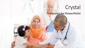  Presentation with doctor family - Colorful PPT theme enhanced with consulting medical doctor muslim family backdrop and a sky blue colored foreground