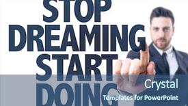  Presentation with stop - Presentation design having consulting mindset - business man pointing the text background and a ocean colored foreground