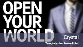  Presentation with world - Slides enhanced with consulting mindset - open your world written background and a ocean colored foreground