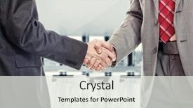  Presentation with handshake - Presentation enhanced with handshake at the office building background and a sky blue colored foreground