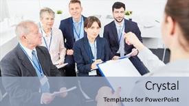  Presentation with business training - Slide deck enhanced with consulting workshop listen to training background and a light blue colored foreground