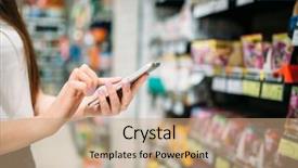  Presentation with customer service phone number - Slide deck having consume - female customer with phone background and a coral colored foreground