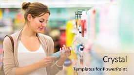  Presentation with grocery store - Colorful presentation enhanced with consumer - beautiful young woman shopping backdrop and a lemonade colored foreground