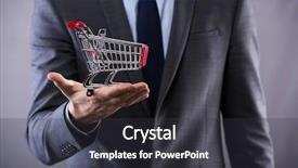  Presentation with online shopping - Cool new PPT theme with consumer - buisinessman holding shopping cart backdrop and a dark gray colored foreground
