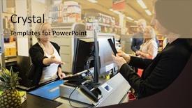  Presentation with nfc - Colorful presentation theme enhanced with consumer - cashier gesturing while customer doing backdrop and a coral colored foreground