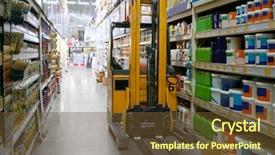  Presentation with wholesale - Presentation design featuring consumer - stacking truck in wholesale warehouse background and a tawny brown colored foreground
