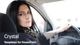  Presentation with woman car driver map - Theme with clean drive - woman sitting in car background and a tawny brown colored foreground