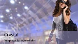  Presentation with retail shopping center - Theme featuring ladies bags - young teenage woman wearing sunglasses background and a  colored foreground