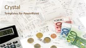  Presentation with inflation - Amazing PPT theme having consumer behavior - calculator receipts and money symbol backdrop and a sky blue colored foreground