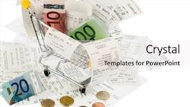  Presentation with purchasing - PPT theme consisting of consumer behavior - shopping cart bills and receipts background and a white colored foreground
